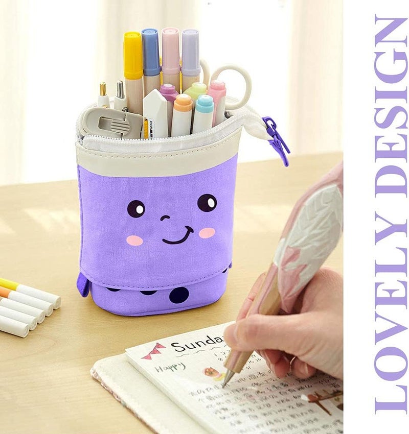 KPX Cute Standing Pencil Case Pen Holder for Kids, Pop Up Stand UP Bubble Tea Pen Organizer Kawaii Stationary for Christmas Holiday New Year Office (Purple) - Image 5